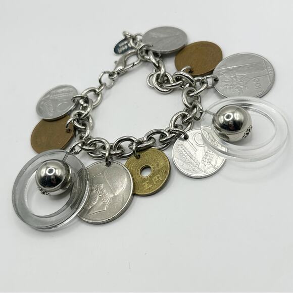 FIRENZE Falsi Gioielli Charm Bracelet Coin Money Transit Token Silver tone Italy - Picture 1 of 15